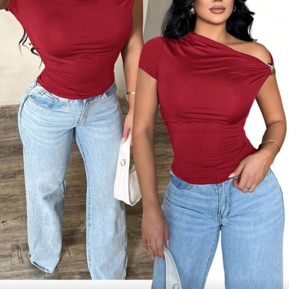 Elegant Red Off-Shoulder Women's Top
